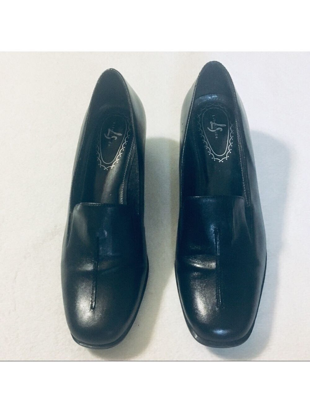 Life Stride Black Leather Block Heel Slip On Jungle Loafers Sz 7W - Picture 4 of 8
